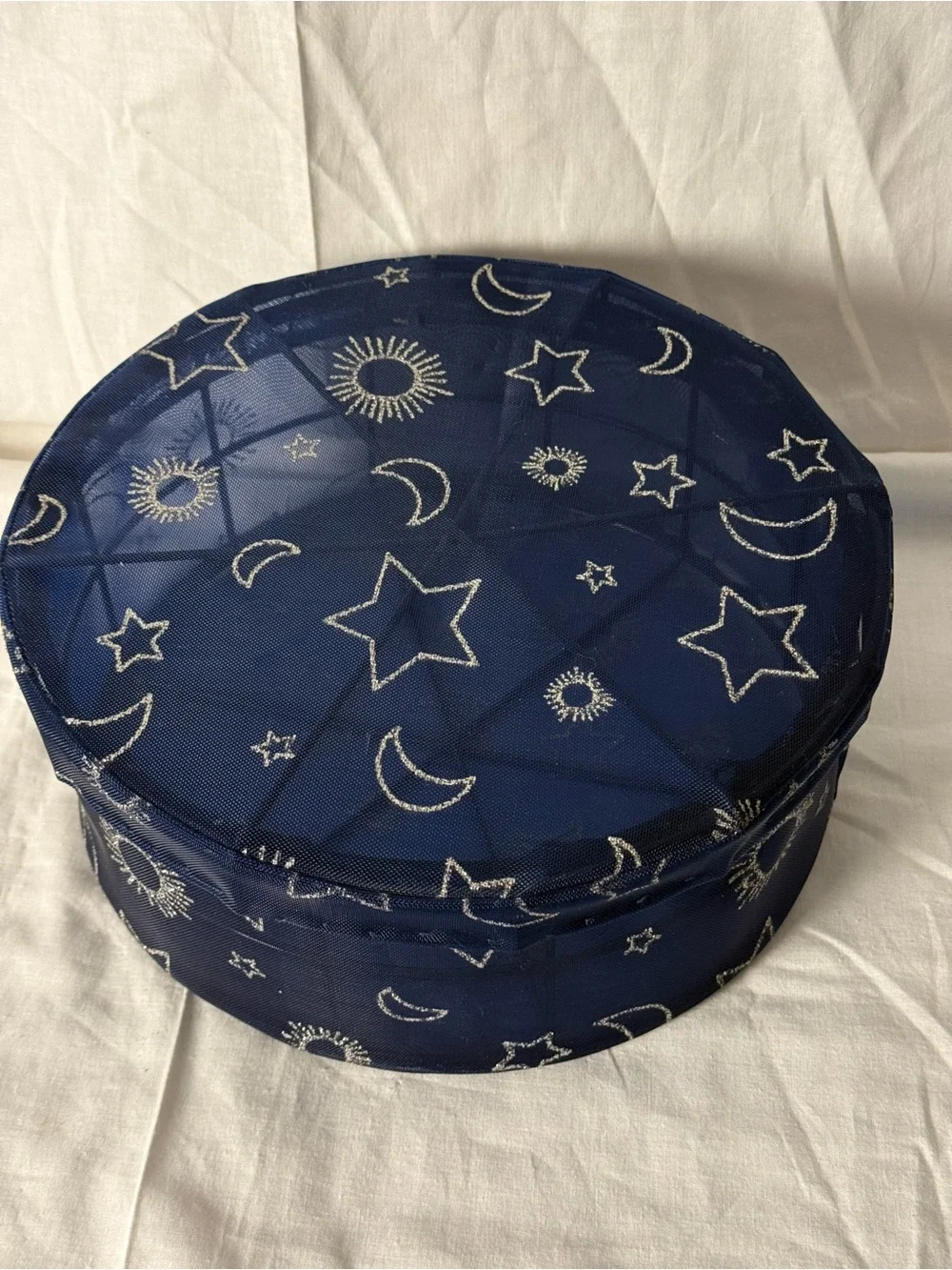VTG Celestial Sheer Navy Star & Moon Mesh  90’s Storage Y2k Hat Box whimsical